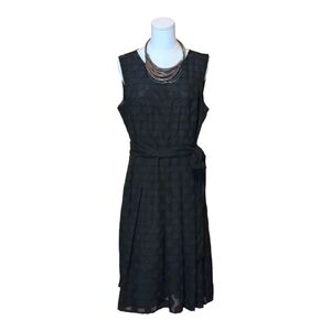Tommy Hilfiger Black Polka Dot Sleeveless Dress 14 Fit & Flare Belted Classic